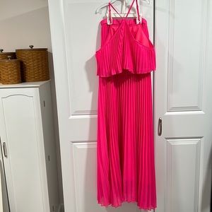 SHEIN two piece pleated tank and skirt set hot pink size XS